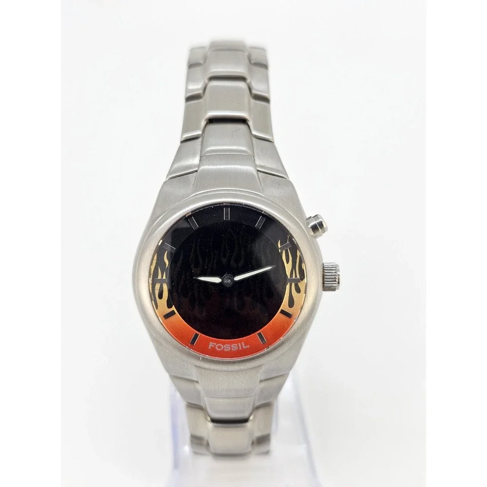 Fossil Big Tic Women Watch 32MM Animated Flames Dial Gray Band 7.25